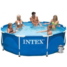 Каркасный бассейн Intex 305х76 см Metal Frame™ c эффектом мозаики + фильтр-насос 2 006 л/ч, тент, подстилка (int-28200-4)